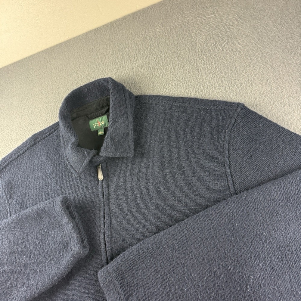 J Crew Jacket Men's L Blue Wool Blended Sweater Fleece Oarsman Minimal Full Zip